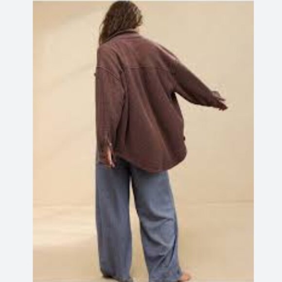 🆕️NWT Aerie LumberJane Waffle Shirt in 'Dark Maple', Size Medium - Picture 7 of 14